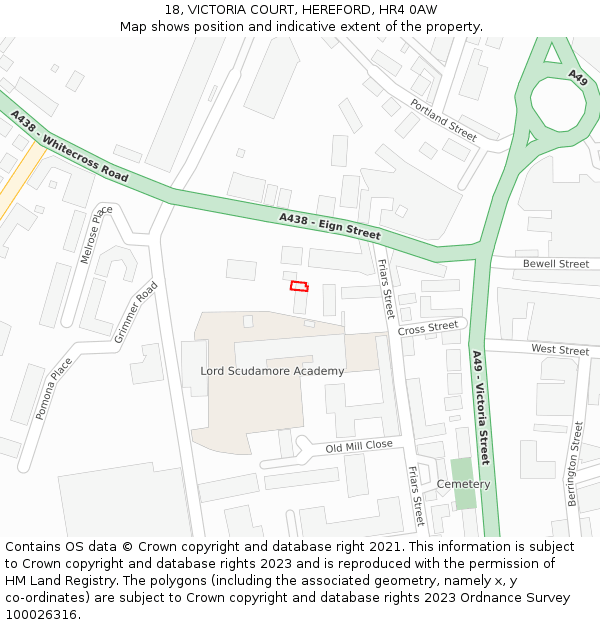 18, VICTORIA COURT, HEREFORD, HR4 0AW: Location map and indicative extent of plot