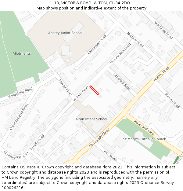 18, VICTORIA ROAD, ALTON, GU34 2DQ: Location map and indicative extent of plot
