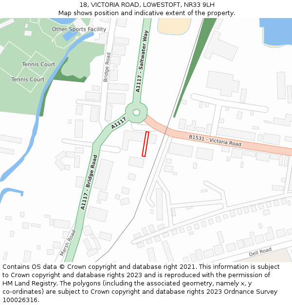 18, VICTORIA ROAD, LOWESTOFT, NR33 9LH: Location map and indicative extent of plot