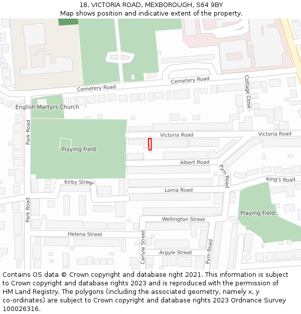 18, VICTORIA ROAD, MEXBOROUGH, S64 9BY: Location map and indicative extent of plot