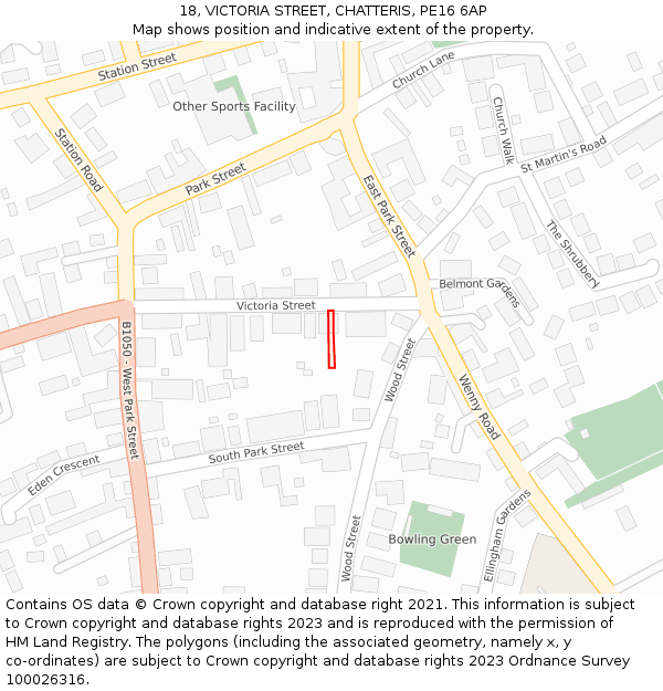 18, VICTORIA STREET, CHATTERIS, PE16 6AP: Location map and indicative extent of plot