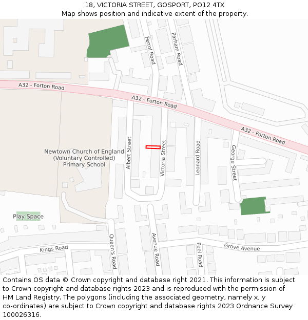 18, VICTORIA STREET, GOSPORT, PO12 4TX: Location map and indicative extent of plot