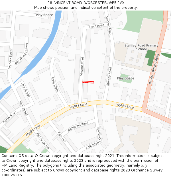18, VINCENT ROAD, WORCESTER, WR5 1AY: Location map and indicative extent of plot