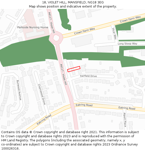 18, VIOLET HILL, MANSFIELD, NG18 3EG: Location map and indicative extent of plot
