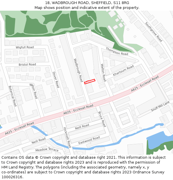 18, WADBROUGH ROAD, SHEFFIELD, S11 8RG: Location map and indicative extent of plot