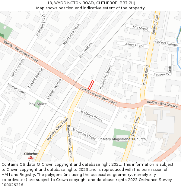 18, WADDINGTON ROAD, CLITHEROE, BB7 2HJ: Location map and indicative extent of plot