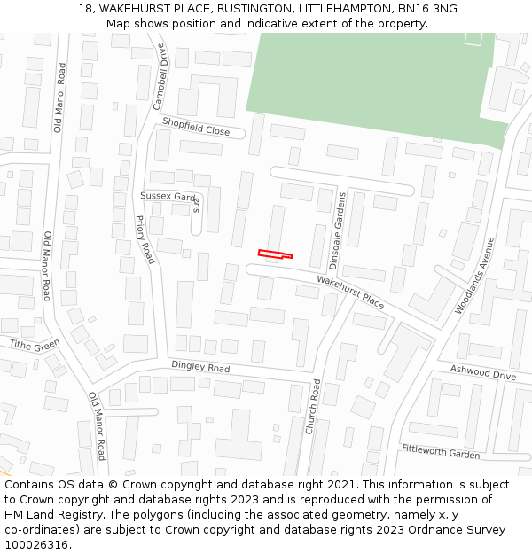 18, WAKEHURST PLACE, RUSTINGTON, LITTLEHAMPTON, BN16 3NG: Location map and indicative extent of plot