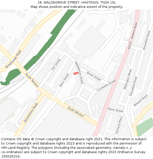 18, WALDEGRAVE STREET, HASTINGS, TN34 1SL: Location map and indicative extent of plot