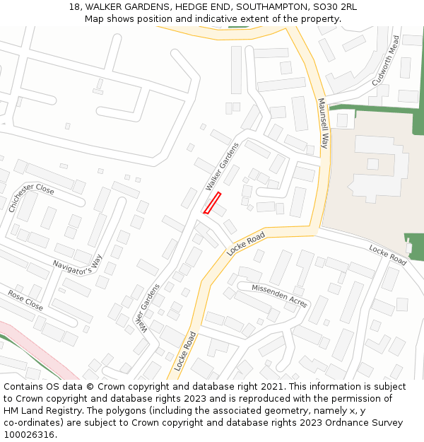 18, WALKER GARDENS, HEDGE END, SOUTHAMPTON, SO30 2RL: Location map and indicative extent of plot