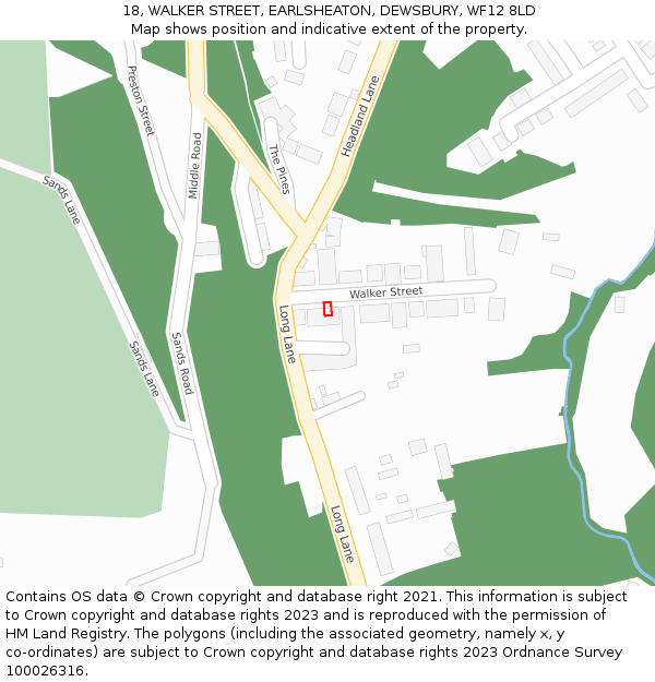 18, WALKER STREET, EARLSHEATON, DEWSBURY, WF12 8LD: Location map and indicative extent of plot