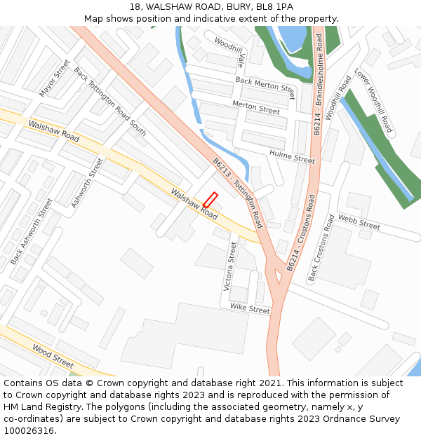18, WALSHAW ROAD, BURY, BL8 1PA: Location map and indicative extent of plot