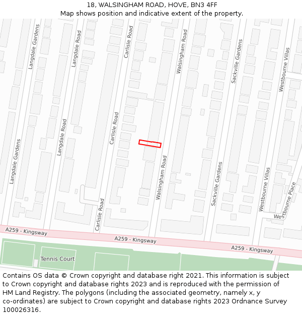 18, WALSINGHAM ROAD, HOVE, BN3 4FF: Location map and indicative extent of plot