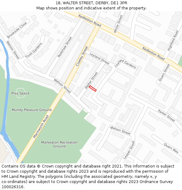 18, WALTER STREET, DERBY, DE1 3PR: Location map and indicative extent of plot