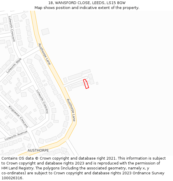 18, WANSFORD CLOSE, LEEDS, LS15 8GW: Location map and indicative extent of plot