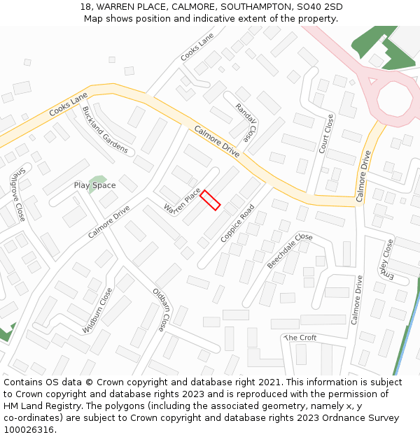 18, WARREN PLACE, CALMORE, SOUTHAMPTON, SO40 2SD: Location map and indicative extent of plot