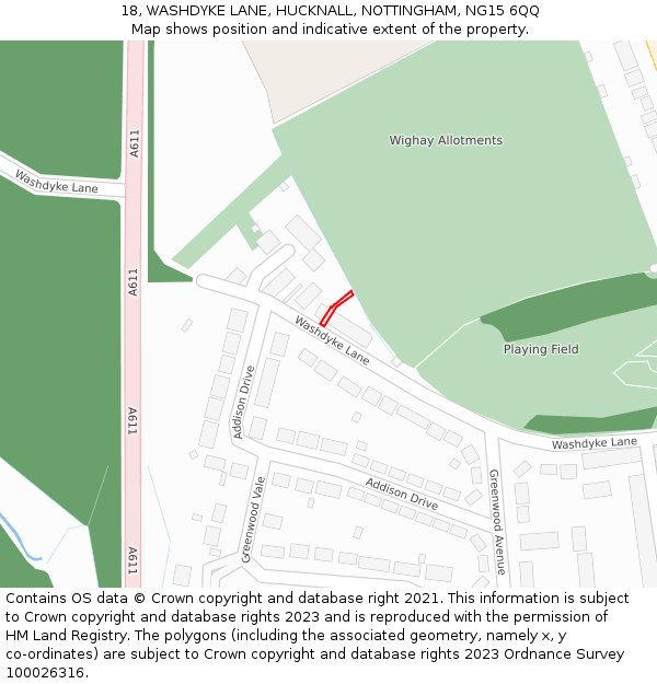 18, WASHDYKE LANE, HUCKNALL, NOTTINGHAM, NG15 6QQ: Location map and indicative extent of plot