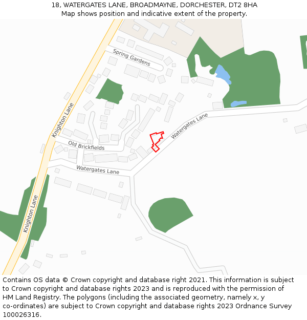 18, WATERGATES LANE, BROADMAYNE, DORCHESTER, DT2 8HA: Location map and indicative extent of plot
