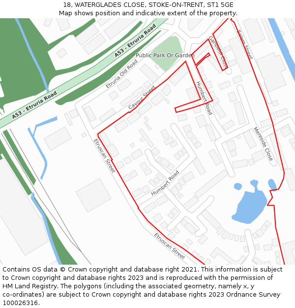 18, WATERGLADES CLOSE, STOKE-ON-TRENT, ST1 5GE: Location map and indicative extent of plot