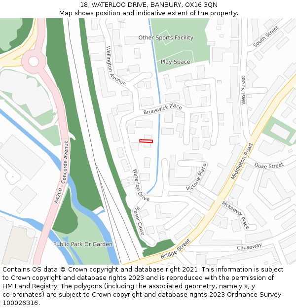 18, WATERLOO DRIVE, BANBURY, OX16 3QN: Location map and indicative extent of plot