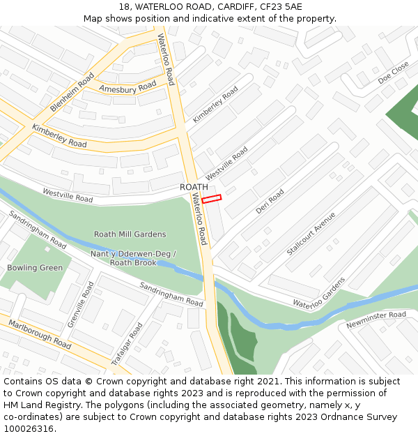 18, WATERLOO ROAD, CARDIFF, CF23 5AE: Location map and indicative extent of plot