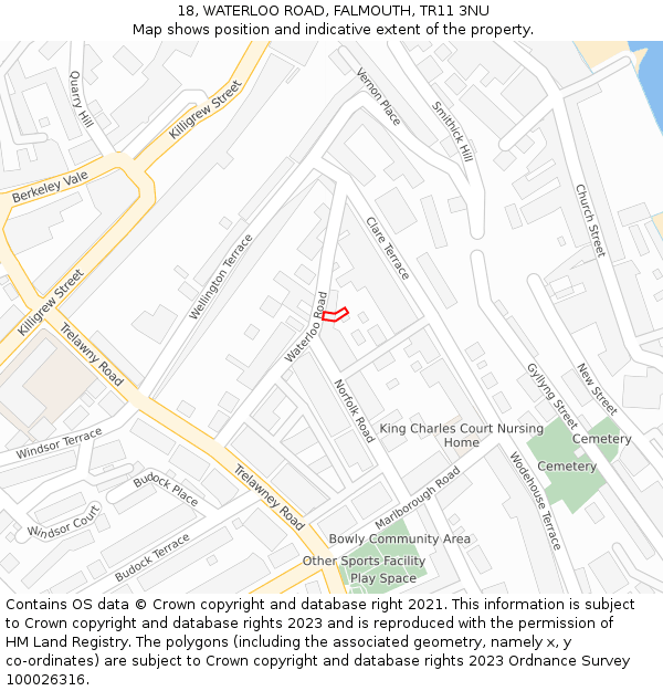 18, WATERLOO ROAD, FALMOUTH, TR11 3NU: Location map and indicative extent of plot