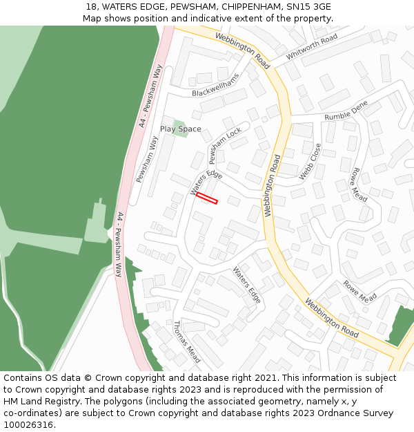 18, WATERS EDGE, PEWSHAM, CHIPPENHAM, SN15 3GE: Location map and indicative extent of plot