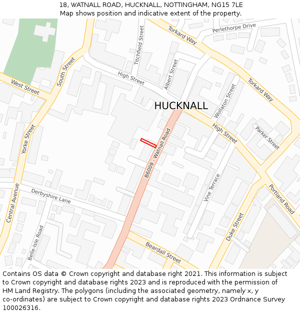 18, WATNALL ROAD, HUCKNALL, NOTTINGHAM, NG15 7LE: Location map and indicative extent of plot