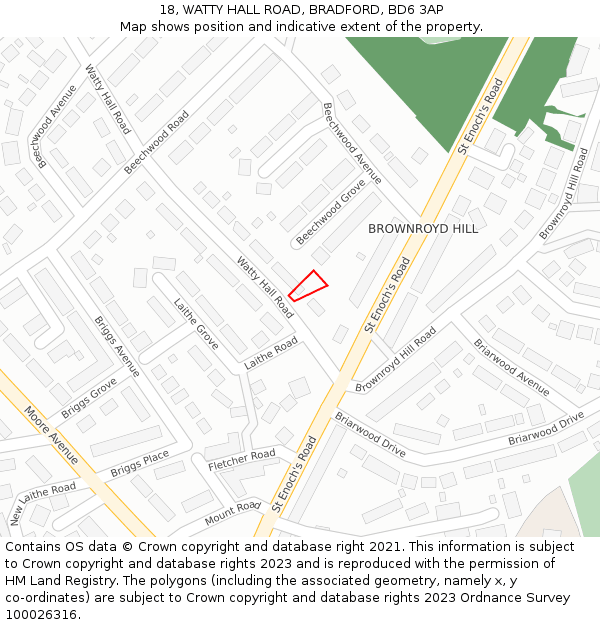 18, WATTY HALL ROAD, BRADFORD, BD6 3AP: Location map and indicative extent of plot