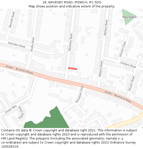 18, WAVENEY ROAD, IPSWICH, IP1 5DG: Location map and indicative extent of plot