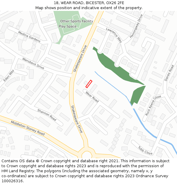 18, WEAR ROAD, BICESTER, OX26 2FE: Location map and indicative extent of plot