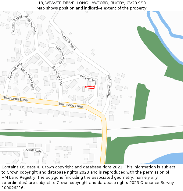 18, WEAVER DRIVE, LONG LAWFORD, RUGBY, CV23 9SR: Location map and indicative extent of plot
