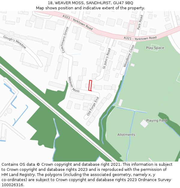 18, WEAVER MOSS, SANDHURST, GU47 9BQ: Location map and indicative extent of plot