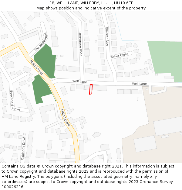 18, WELL LANE, WILLERBY, HULL, HU10 6EP: Location map and indicative extent of plot