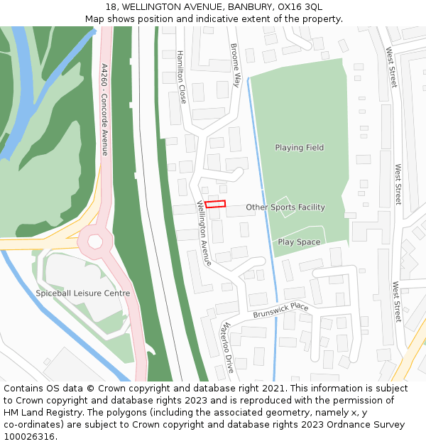 18, WELLINGTON AVENUE, BANBURY, OX16 3QL: Location map and indicative extent of plot