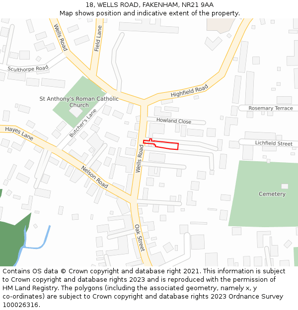 18, WELLS ROAD, FAKENHAM, NR21 9AA: Location map and indicative extent of plot