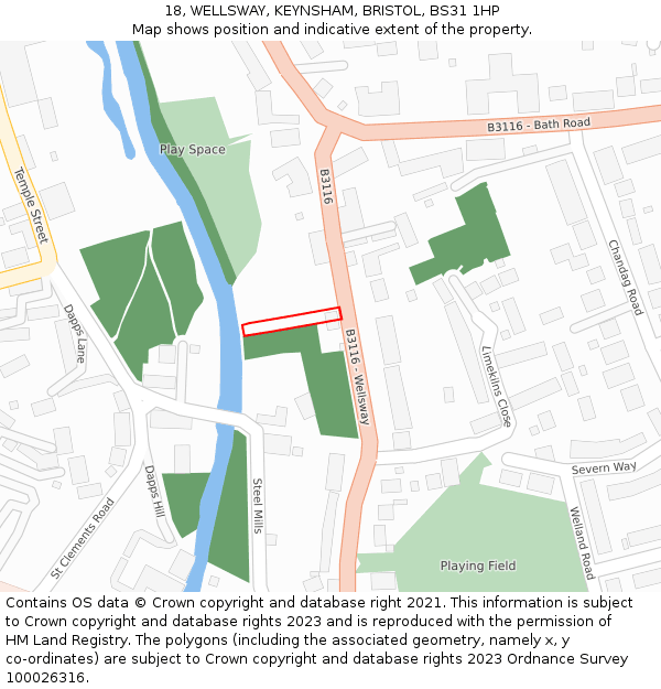 18, WELLSWAY, KEYNSHAM, BRISTOL, BS31 1HP: Location map and indicative extent of plot