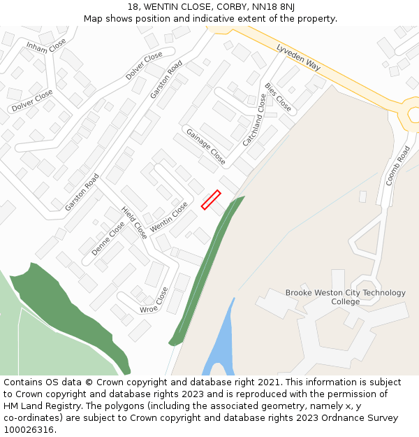 18, WENTIN CLOSE, CORBY, NN18 8NJ: Location map and indicative extent of plot