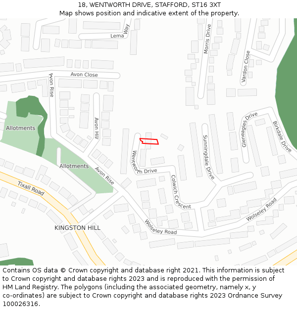 18, WENTWORTH DRIVE, STAFFORD, ST16 3XT: Location map and indicative extent of plot