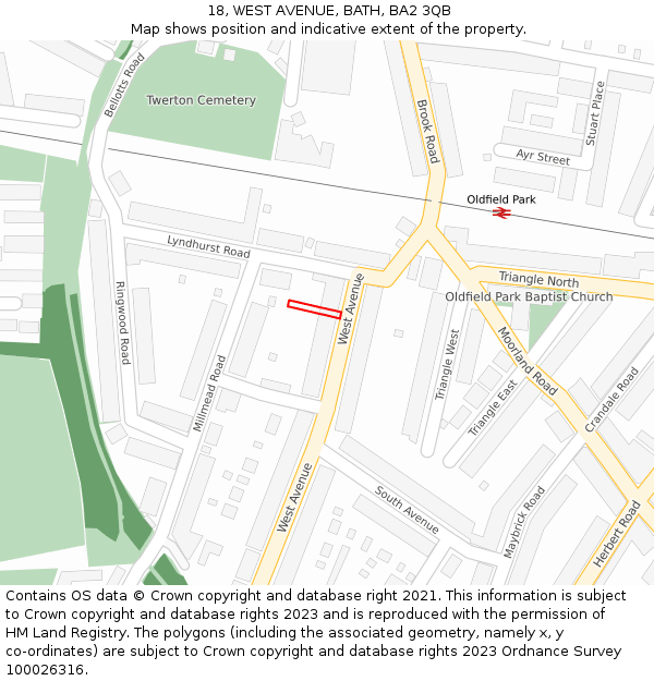 18, WEST AVENUE, BATH, BA2 3QB: Location map and indicative extent of plot