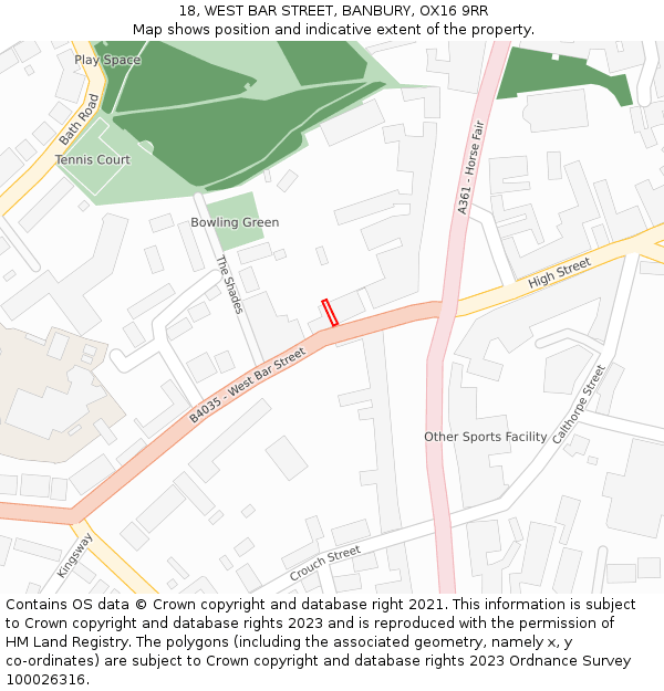 18, WEST BAR STREET, BANBURY, OX16 9RR: Location map and indicative extent of plot