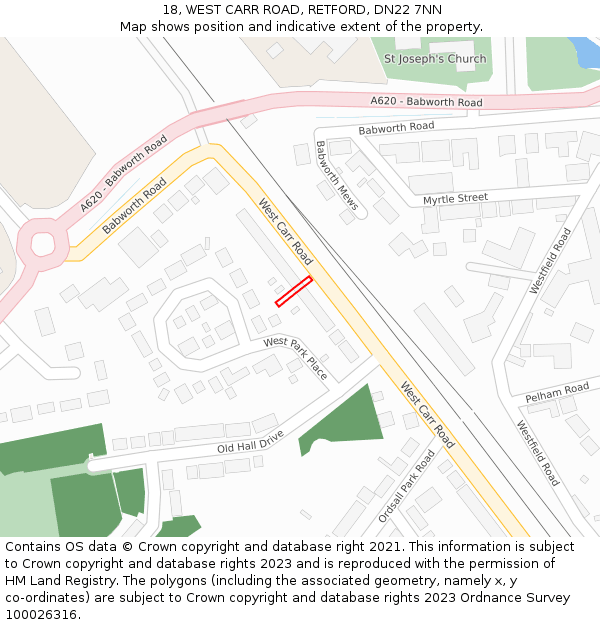 18, WEST CARR ROAD, RETFORD, DN22 7NN: Location map and indicative extent of plot