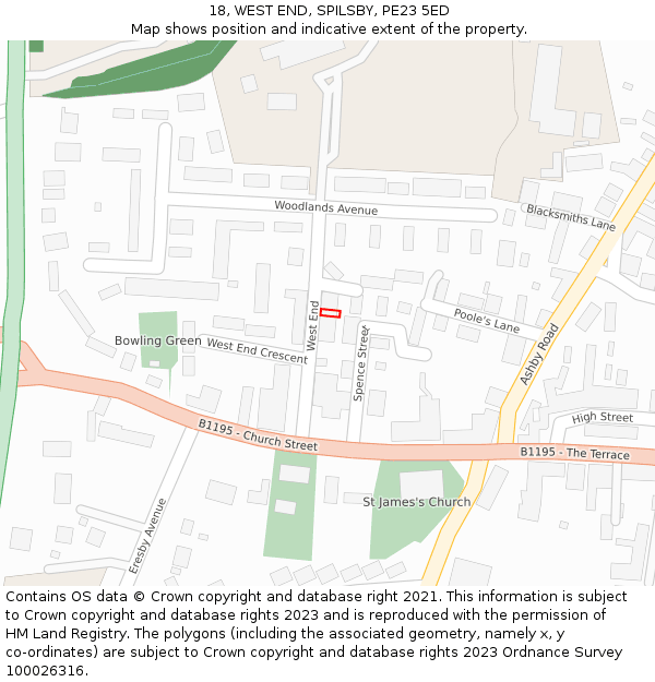 18, WEST END, SPILSBY, PE23 5ED: Location map and indicative extent of plot
