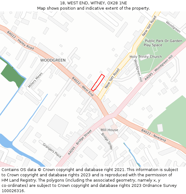 18, WEST END, WITNEY, OX28 1NE: Location map and indicative extent of plot