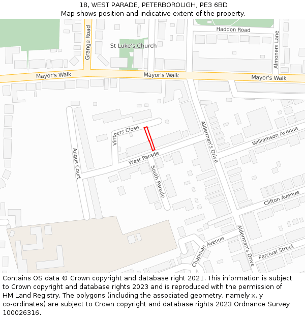 18, WEST PARADE, PETERBOROUGH, PE3 6BD: Location map and indicative extent of plot
