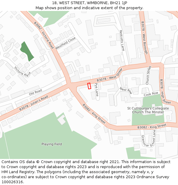 18, WEST STREET, WIMBORNE, BH21 1JP: Location map and indicative extent of plot