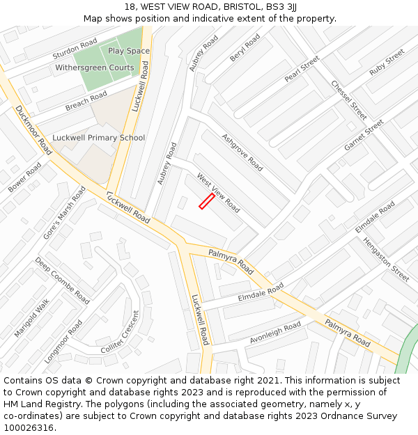 18, WEST VIEW ROAD, BRISTOL, BS3 3JJ: Location map and indicative extent of plot