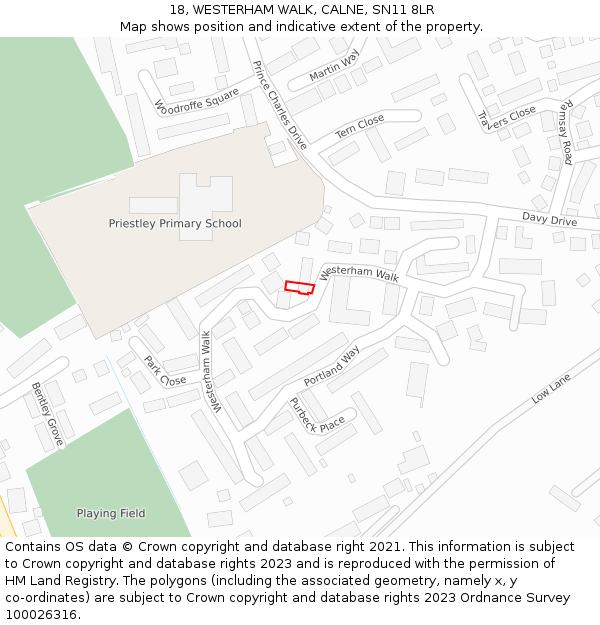 18, WESTERHAM WALK, CALNE, SN11 8LR: Location map and indicative extent of plot