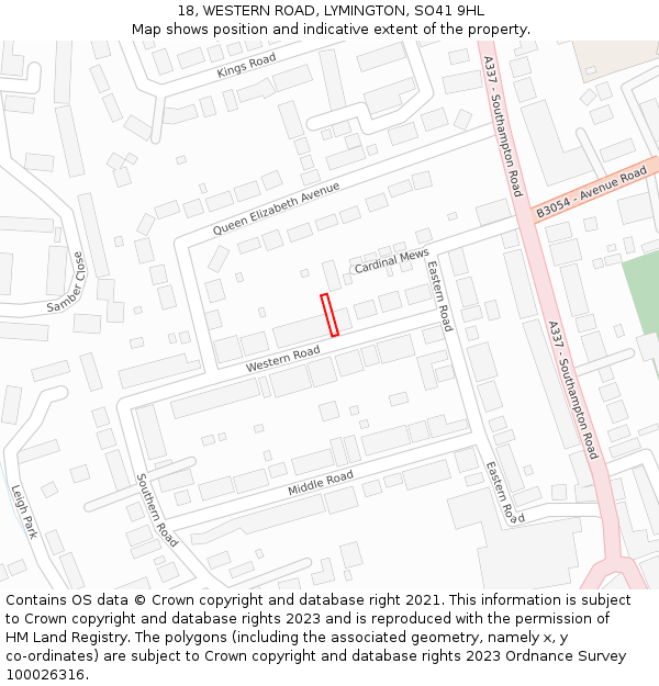 18, WESTERN ROAD, LYMINGTON, SO41 9HL: Location map and indicative extent of plot