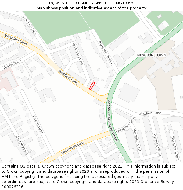 18, WESTFIELD LANE, MANSFIELD, NG19 6AE: Location map and indicative extent of plot