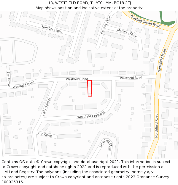 18, WESTFIELD ROAD, THATCHAM, RG18 3EJ: Location map and indicative extent of plot